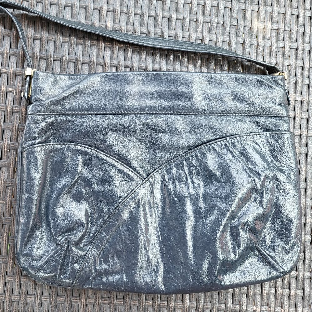 Blue Vintage 80s Karnig Mann Genuine Leather Shoulder Purse Made in Canada